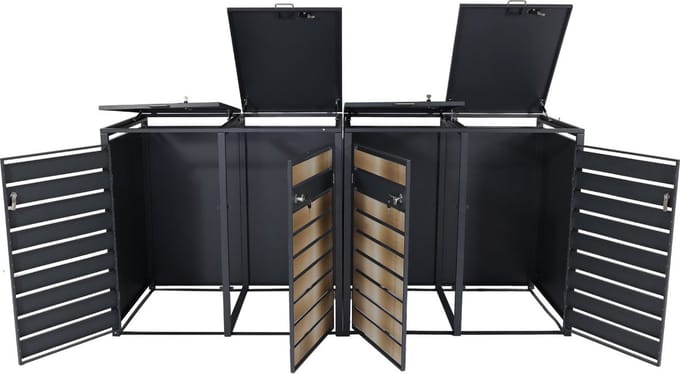 4 afvalemmerbehuizing MCW-J81, uitschuifbare afvalemmerbox, metaal 100kg, antraciet ~ goud