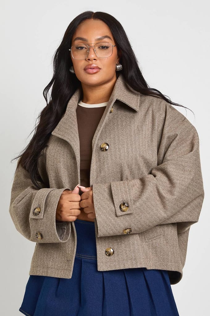 boohoo Dames Plus Gekorte Trenchcoat | Taupe | Maat: 18