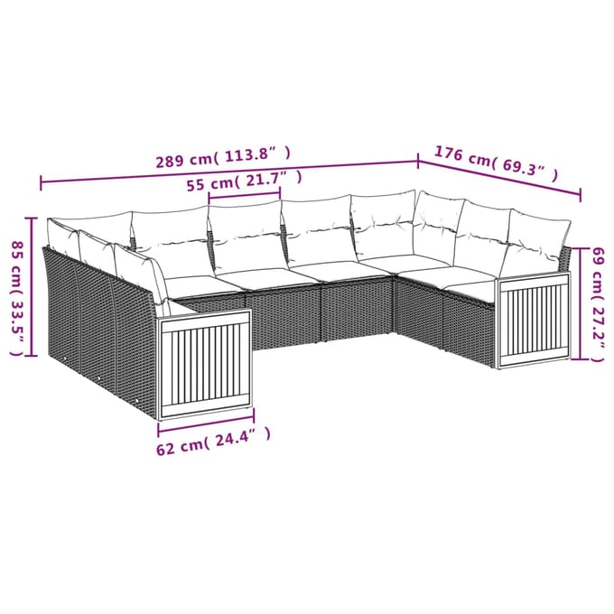 vidaXL - 9-delige - Loungeset - met - kussens - poly - rattan - beige