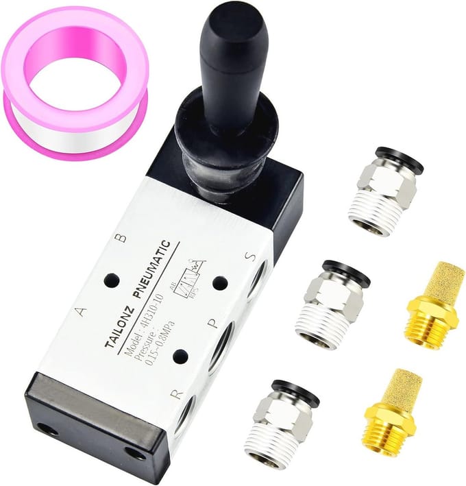 Luchthendel Ventiel 3/8" BSP - Pneumatisch 5-Weg 2-Positie Handbediening