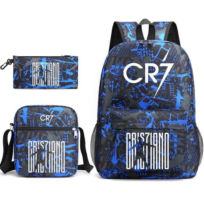Grote schooltas met schouderband; studenten etui set van drie delen Cristiano ronaldo backpack