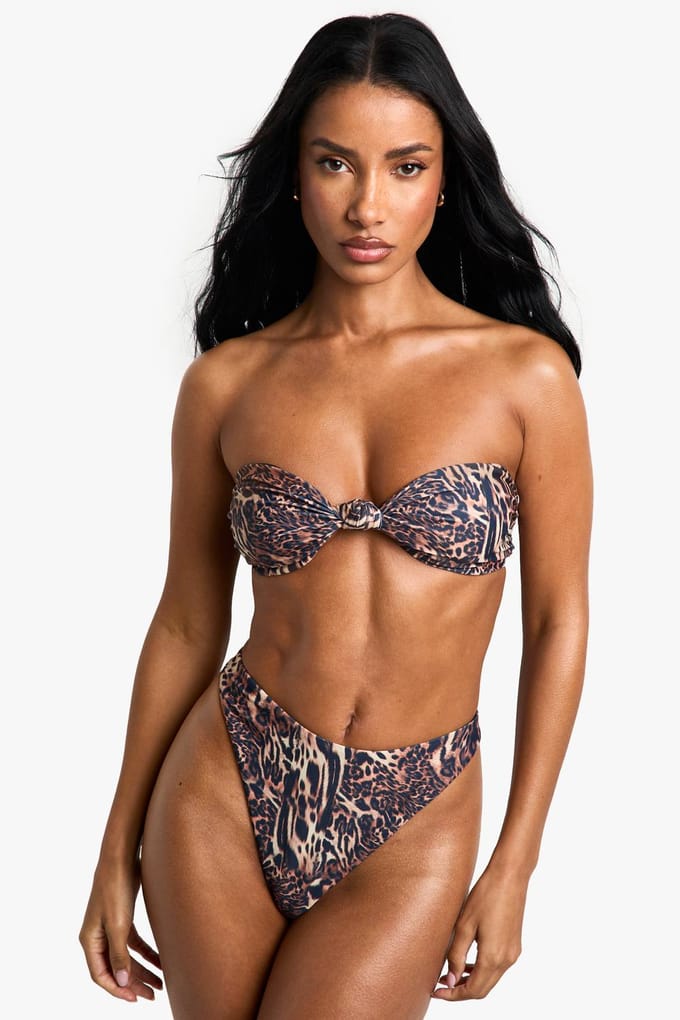 boohoo Dames Zwemkleding Essentials Leopardprint Tanga | Bruin | Maat: 44