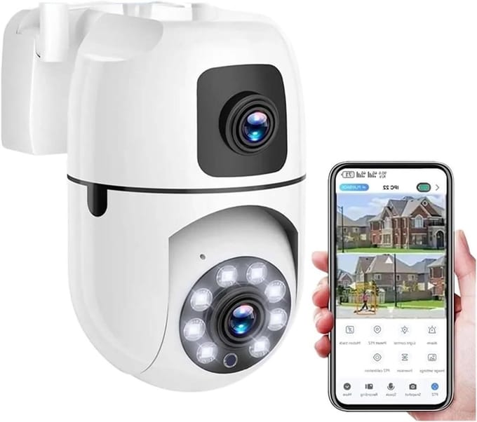 Dubbele Lens Camera - Wifi Beveiligingscamera - Huis Bewaken - 8x Digitale Zoom - 4MP HD - Wit