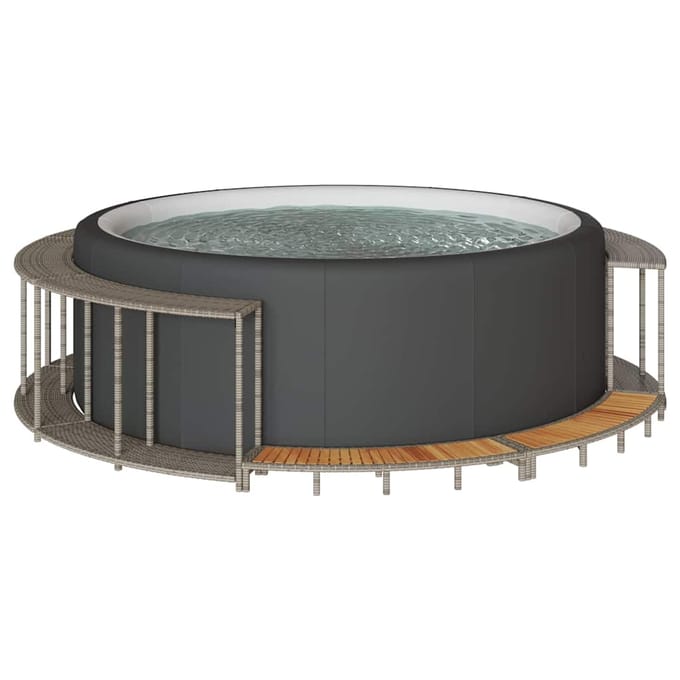 vidaXL - Hottub - ombouw - opbergruimte - en - houten - opstapje - poly - rattan - grijs