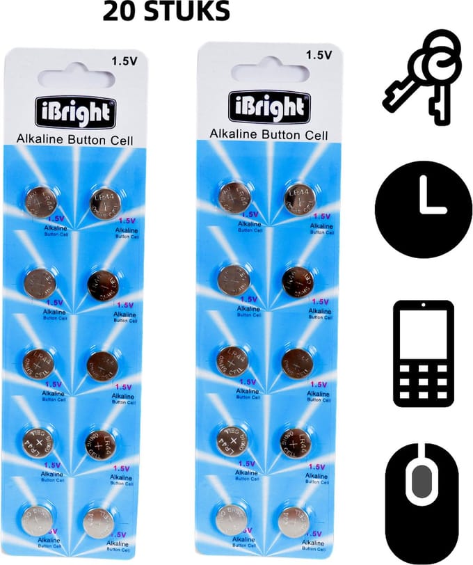 iBright AG13 LR44 Knoopcel Batterijen - 1,5V Alkaline batterij - Extra power - 20 Stuks