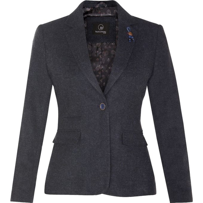 Dames Tweed jaren 1920 visgraat marineblauwe blazer