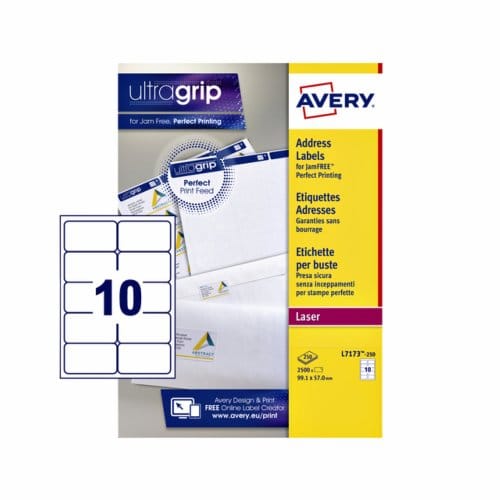 Huismerk Avery L7173-250 Laserprinter Etiket 99.1x57mm Wit