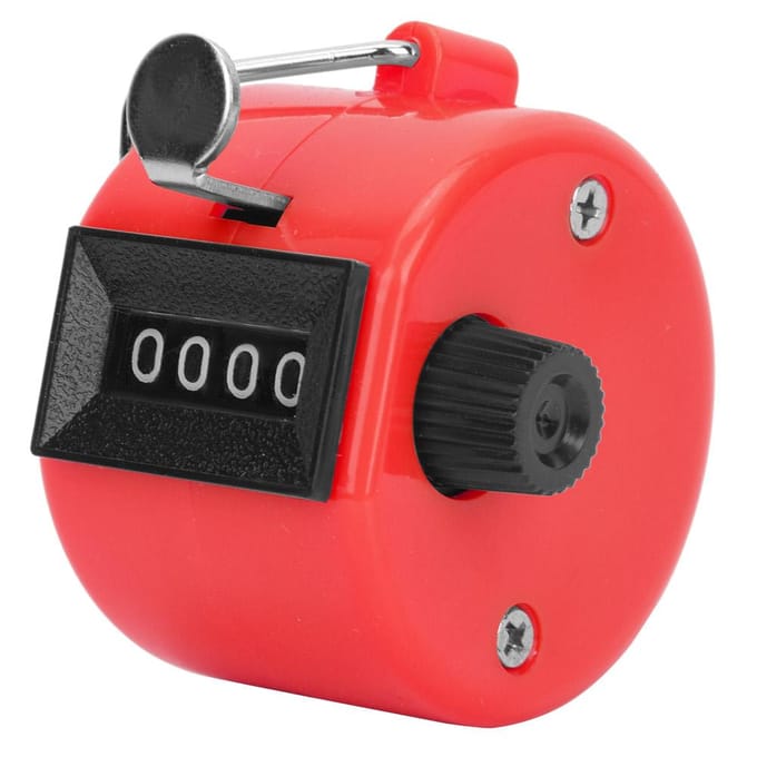 BERM Hand Tally Counter 4 Cijfers Kunststof Knop Reset Handheld Teltool met Haak rood