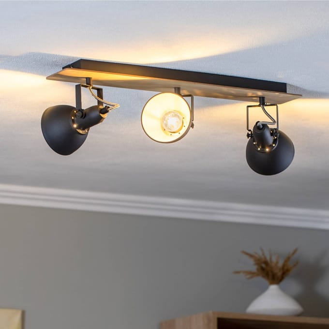 Lindby - buitenspot - 3lichts - Staal, hout - H: 16.5 cm - E14 - zwart, licht hout