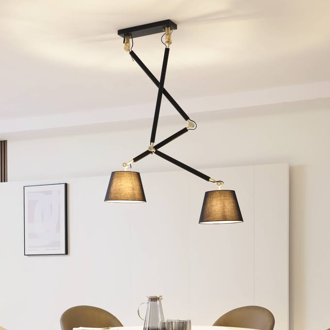 Plafondlamp Lucande Marvaine zwart/goudkleurig, verstelbaar