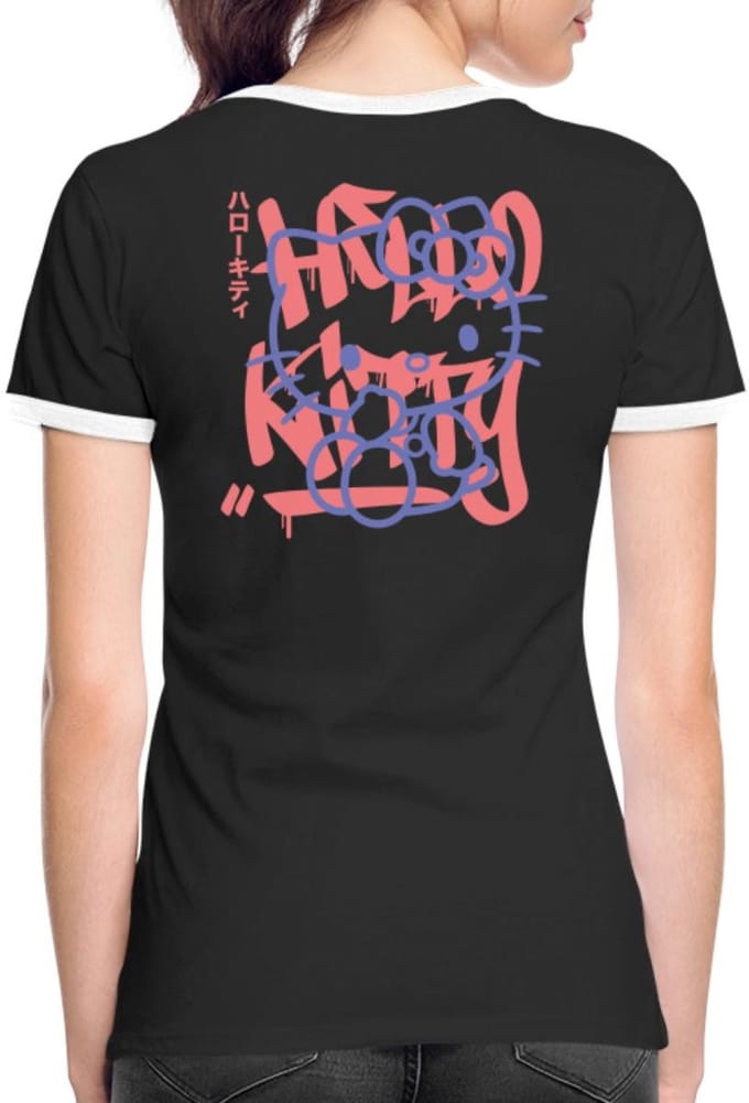 Hello Kitty Met Graffiti-Stijl Lettertype Vrouwen Contrast Shirt