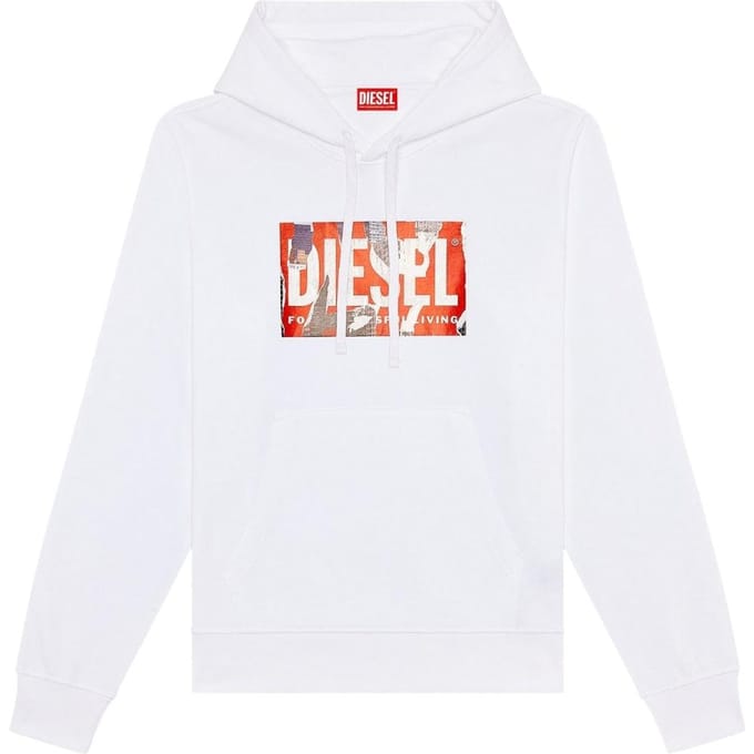 Diesel Heren Torn Logo Hoodie (Wit)