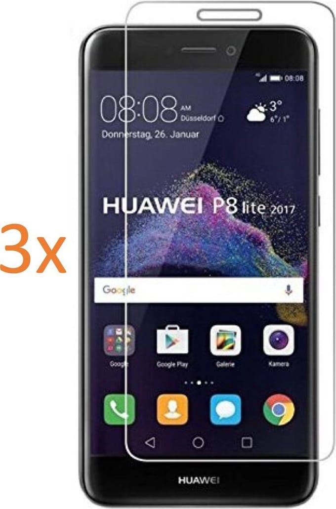 3x Screenprotector geschikt voor Huawei P8 Lite (2017) - Tempered Glass Screenprotector Transparant 2.5D 9H (Gehard Glas Screen Protector) - (0.3mm)