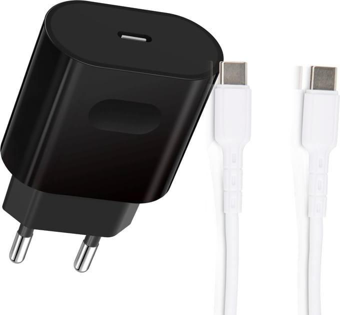 Usb C Adapter 30w + Versterkte usb-C naar usb c Kabel - 1 Meter - GaN - Snel Oplader - UsbC Snellader