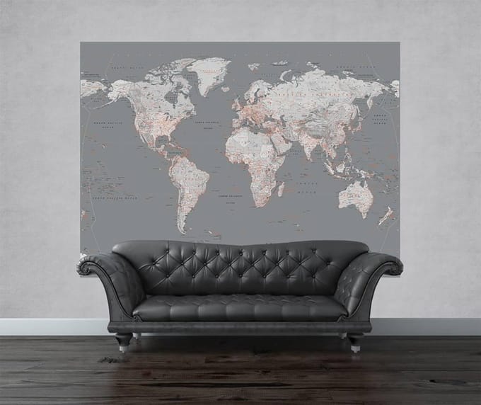 Fotobehang - Silver map small - 232 cm x 158 cm - Grijs