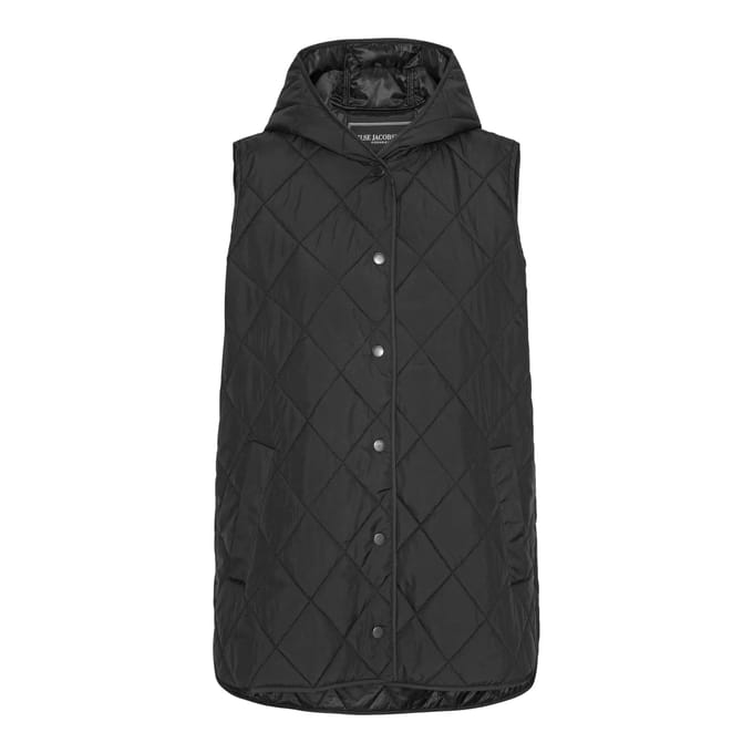Lange gewatteerde bodywarmer met capuchon BEAT02