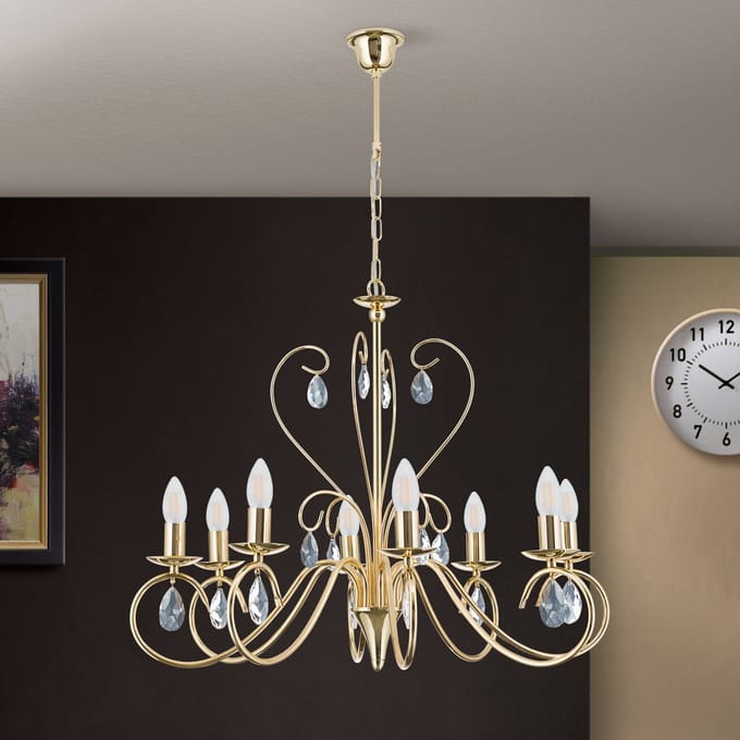 ORION Kroonluchter Alessia 8-lamps kristalglas goud
