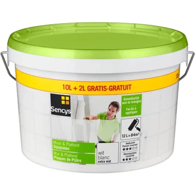 Sencys Muur & Plafond Muurverf - Extra Mat - Wit - 12l