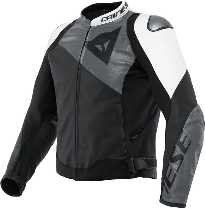 Dainese Sportiva Leren Jas Zwart Mat Antraciet Wit - Jas