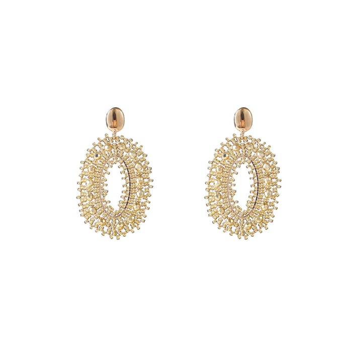 Go Dutch Label Oorknoppen Lace Beads Oval Goud Champagne