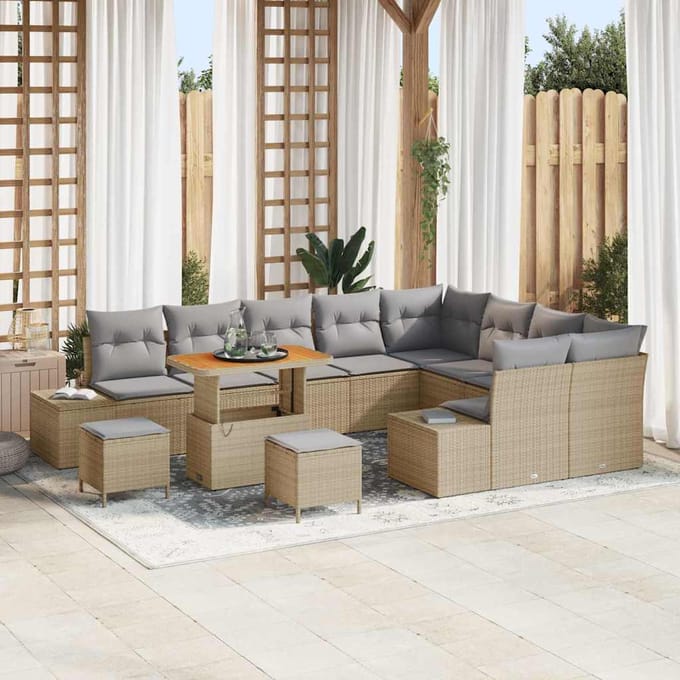vidaXL - Tuinbank - Set - 12 - st - 11-zits - Beige - Poly - rattan