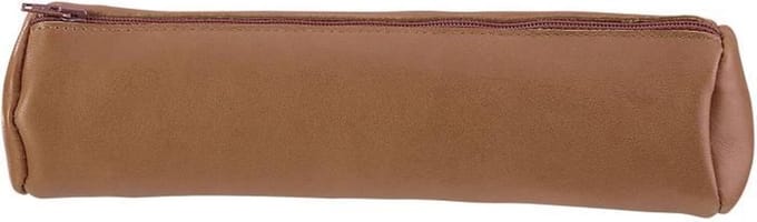 OXFORD pennenetui 22x6cm leder rond karamelbruin