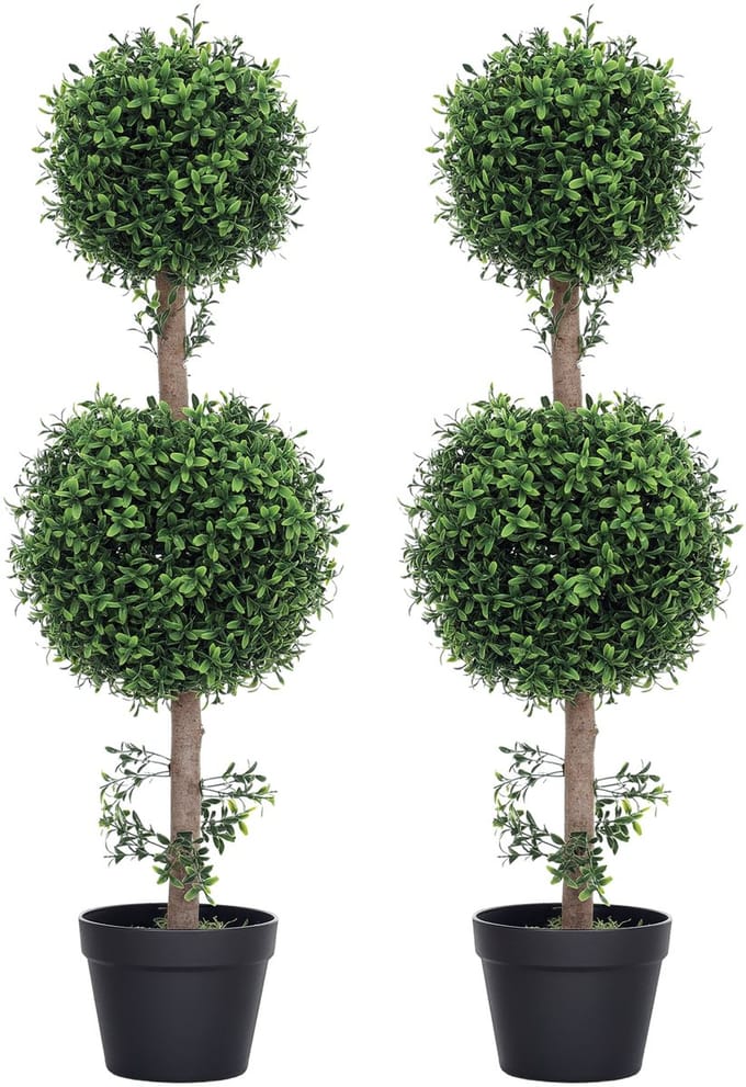 HOMCOM Kunstplant Buxus Bolvorm Set 2 Stuks - UV Bestendig - Groen
