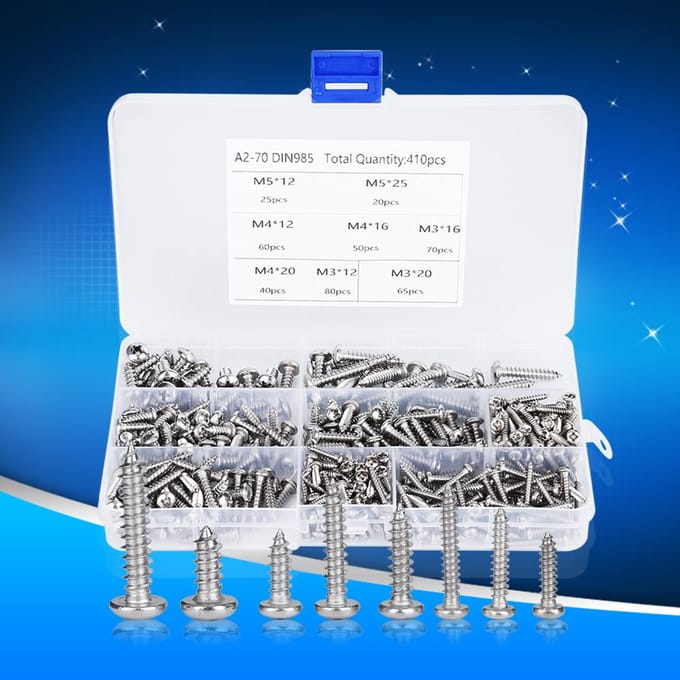 410 stuks Zelfborende schroef Hardware Gemengde set Mini Elektrisch gereedschap Accessoire Ronde kop M3  M4  M5