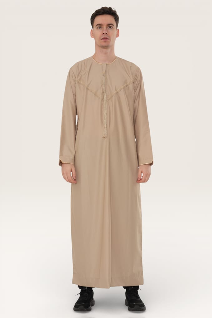 Heren beige Ramadan Marokkaanse Jubba gewaad Djellaba Eid Kaftan Thobe LFS-TT-007