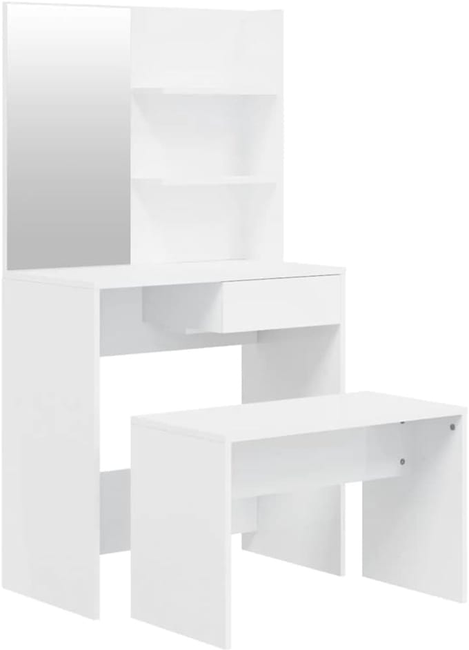 Kaptafel Set - Make-up Bureau - Make-up Organiseren - Hoogglans Afwerking - 745x40x141 cm - Wit