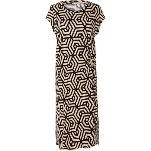 ESMARA Dames jurk met linnen (Patroon/zwart/beige, S (36/38))