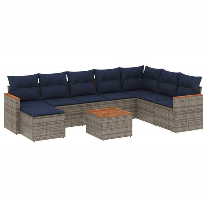 vidaXL - 9-delige - tuinbankset - met - kussens, - grijs - polyrotan