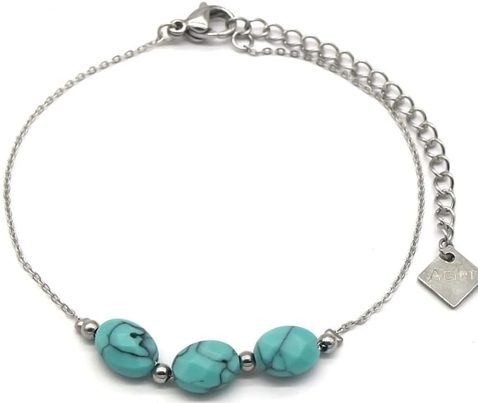 Armband Dames - Turkoois - RVS - Lengte 16-19 cm - Zilverkleurig