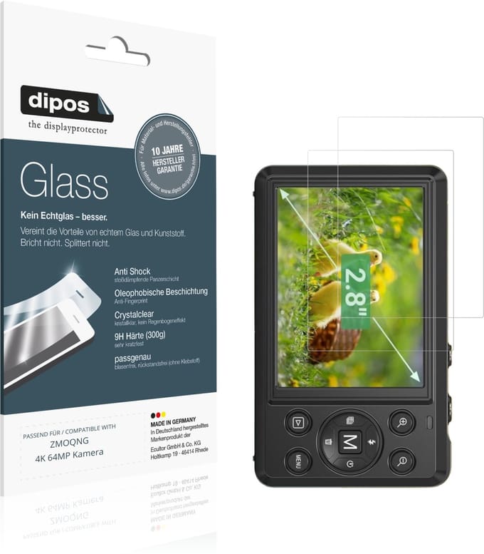 dipos – 2x Pantserfolie geschikt voor ZMOQNG 4K 64MP Kamera | 9H Screenprotector