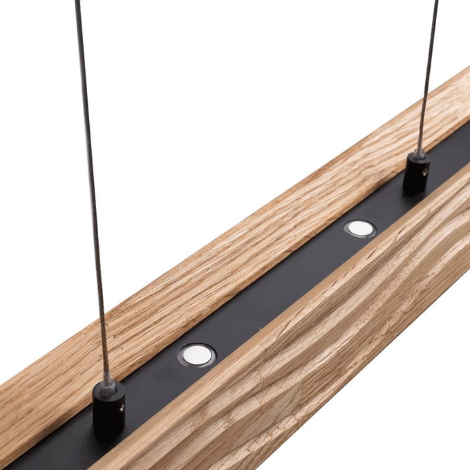 Elobra LED hanglamp Atacama, eiken/zwart, hout, lengte 116 cm