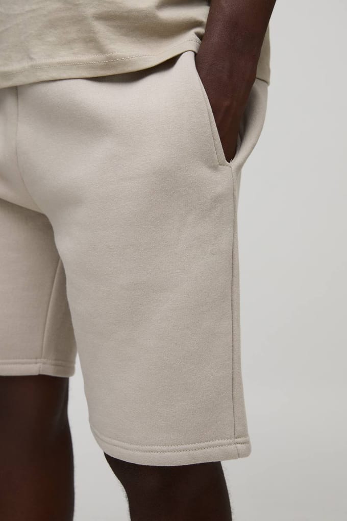 Loose Fit Mid Length Essential Shorts | Stone | Size Medium