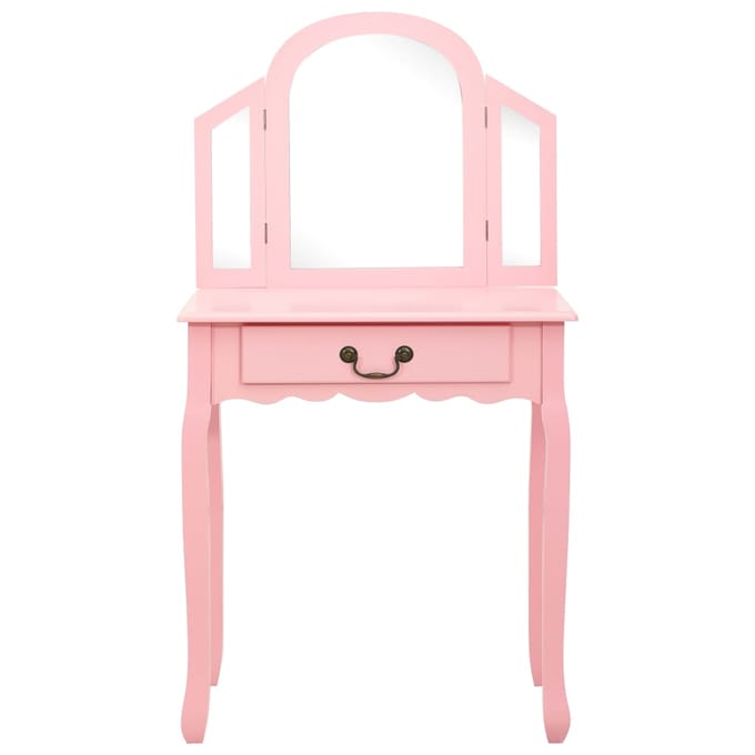 vidaXL - Kaptafel - met - kruk - 65x36x128 - cm - paulowniahout - MDF - roze