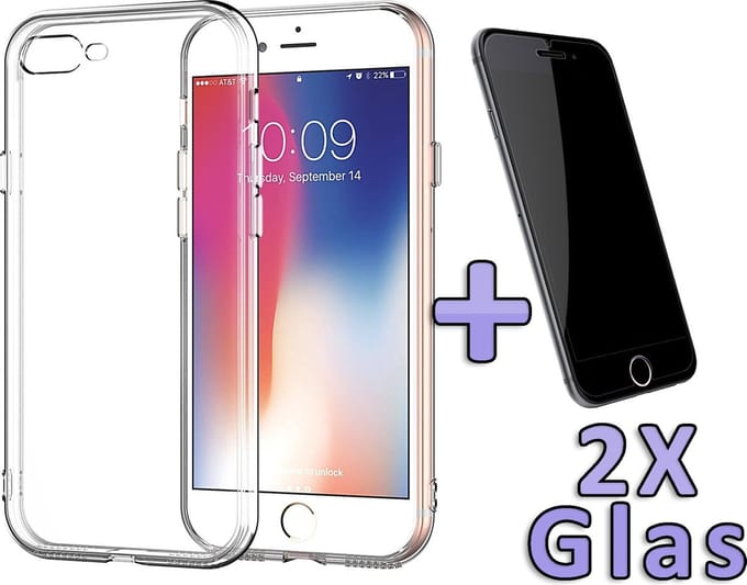 HB Hoesje Geschikt voor Apple iPhone 7 Plus - / 8 - Plus - Siliconen Back Cover / 2X Glazen Screenprotector - Transparant