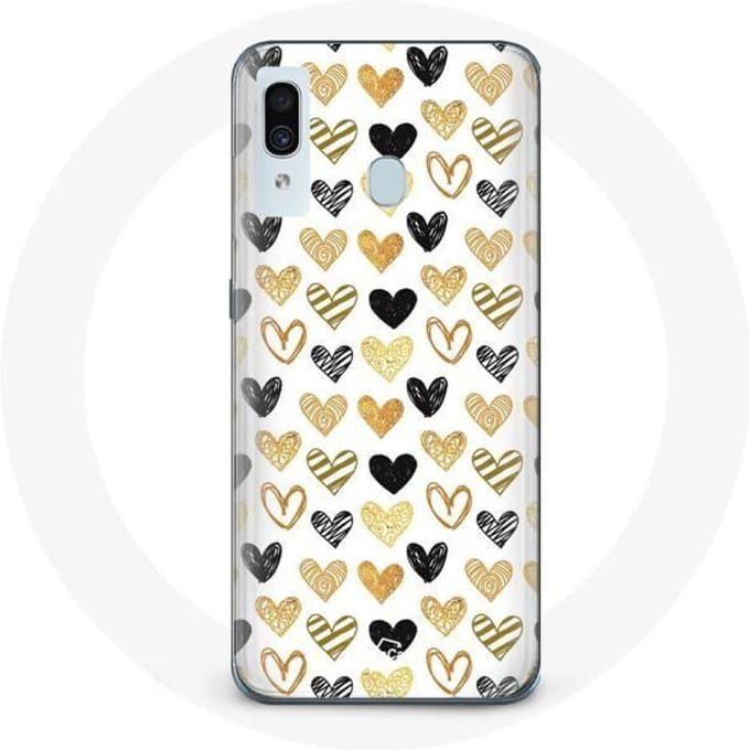 Coque pour samsung galaxy A30 Fond de texture abstraite coeurs noirs