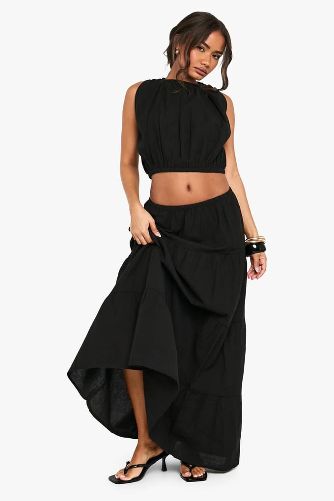 boohoo Dames Linnen Puffball Mouwloze Top | Black | Maat: 10