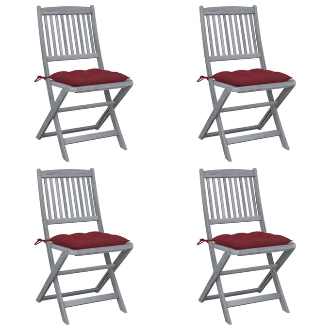 vidaXL - Set - van - 4 - klapstoelen - met - kussens, - gemaakt - van - massief - acaciahout.