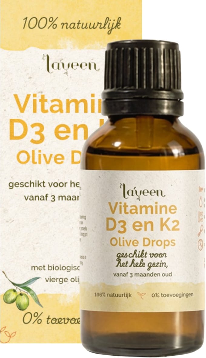 Laveen Olive Drops Vitamine D3 + K2 - Baby & Kind - Druppels - Vegan - 100% natuurlijk