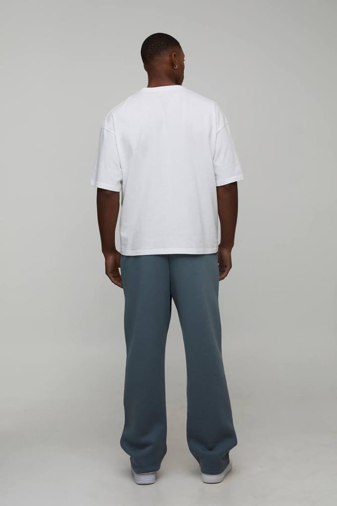 Oversized joggers voor mannen met scriptprint en verlaagde kruis | Slate Blue | Size XL