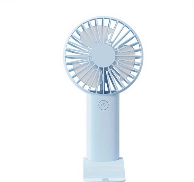 Draagbare Handventilator met Telefoonhouder - Mini USB Ventilator - Oplaadbaar - 3 Snelheden - Stil & Compact - Bureauventilator - Blauw