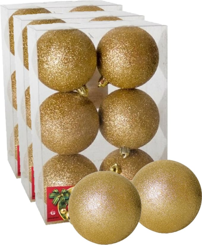Gerimport Kerstballen - 18x stuks - goud - glitter - 8 cm - kunststof - kerstversiering
