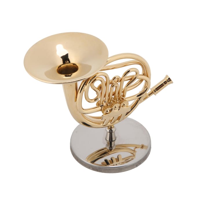 4in Miniatuur Gouden Franse Hoorn Replica met Standaard Instrument Model Ornamenten Kerstcadeaus beige