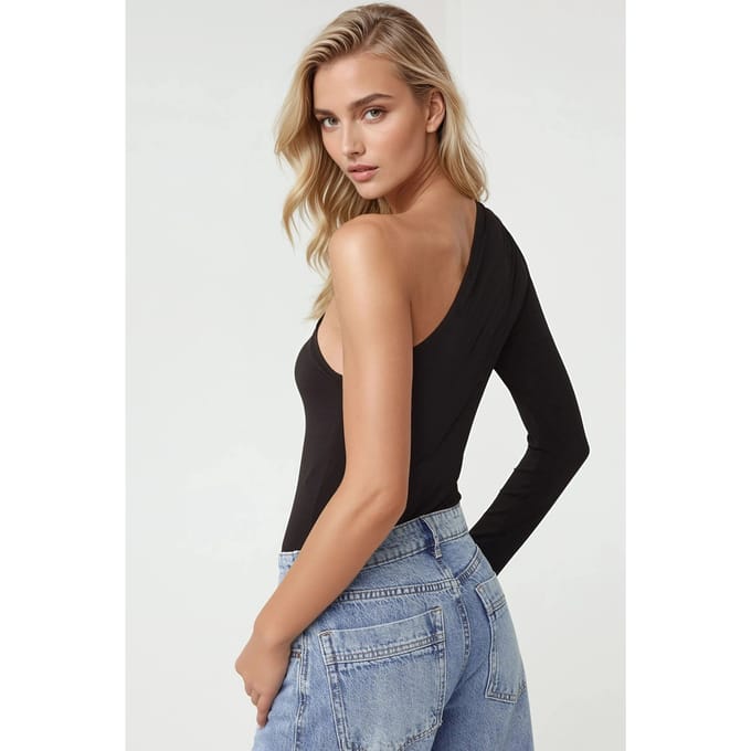 Aansluitende Asymmetrische Kraag Bodysuit Pika Collectie