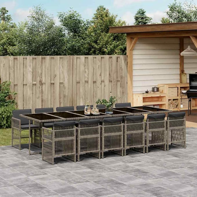 vidaXL - 13-delige - Tuinset - met - kussens - poly - rattan - grijs
