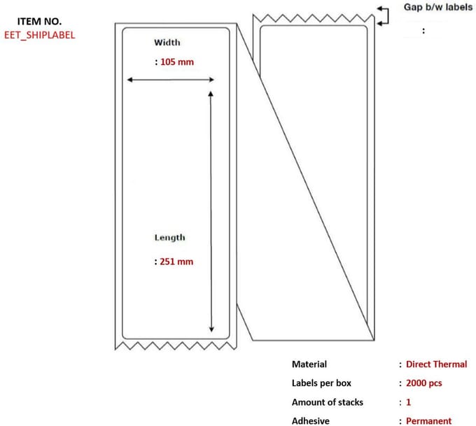 Label 105 x 251 mm. Wit. Direct thermisch. Permanent. Zigzag gevouwen. 2000 labels per doos.