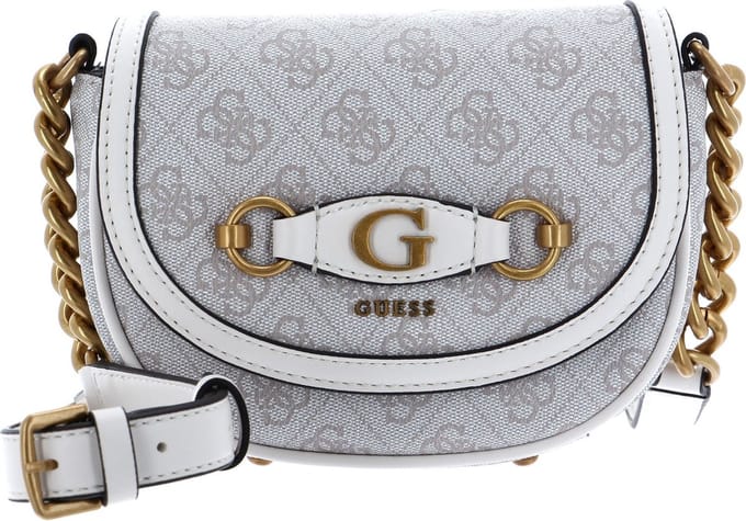 GUESS Schoudertas Avondtas Izzy Mini Crossbody Flap Dove Logo Beige